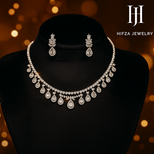 American Zircon Elegant Gemstone & Silver Locket Set – Handcrafted by Hifza Jewelry