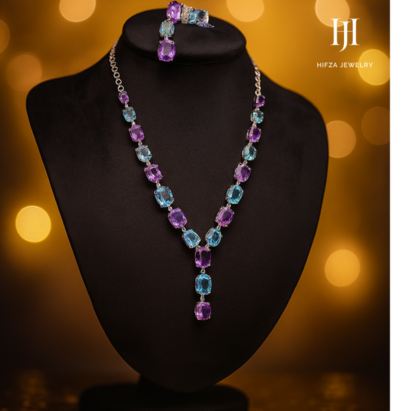 Amethyst & Topaz; Mixed Stone Necklace Set – Elegant Gemstone Combination