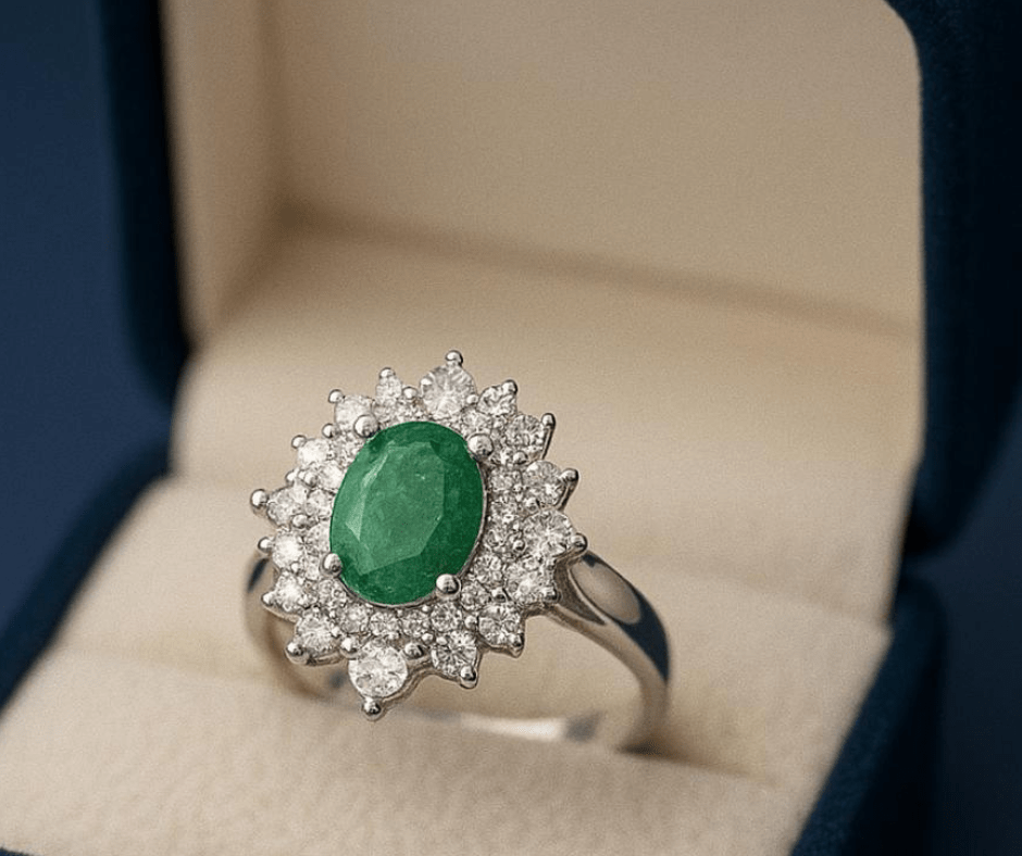 Elegant Oval Emerald Ring in Sterling Silver – Buy Online | Hifza Jewelers
