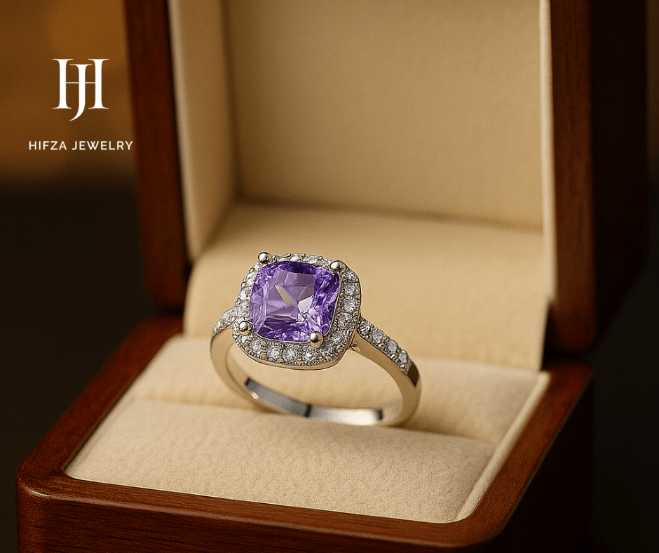 Sterling Silver Amethyst Ring with Dual Square - Cut Stones ā Elegant Statement Jewelry ā Buy Online | Hifza Jewelers