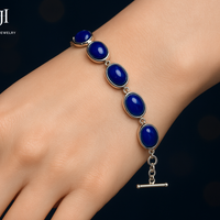 Sterling Silver Gemstone Bracelet Set – Lapis Lazuli, Malachite, Pearl, K₂ Jasper & Cubic Zirconia