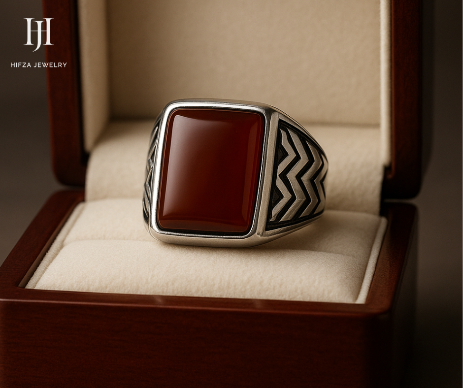 Men’s Sterling Silver Ring with Carnelian Gemstone