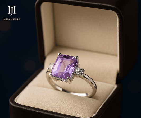 Amethyst Cushion - Cut Sterling Silver Ring – Elegant Purple Gemstone Jewelry – Buy Online | Hifza Jewelers