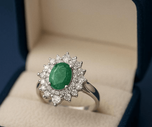 Elegant Oval Emerald Ring in Sterling Silver – Buy Online | Hifza Jewelers