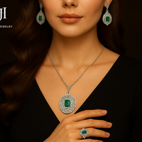 Vintage Emerald & Silver Filigree Jewelry Set – Necklace, Earrings & Ring