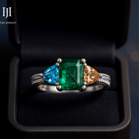 "Luxury Tri-Gemstone Silver Ring – Natural Emerald, Swiss Blue Topaz & Champagne Zircon | Hifza Gems & Jewels"