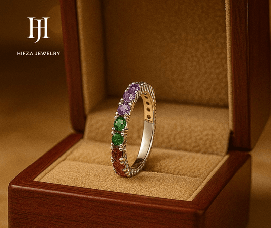Rainbow Gemstone Eternity Ring | Silver | Multi - Colored Stones Jewelry – Buy Online | Hifza Jewelers