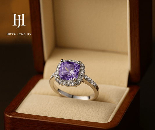 Sterling Silver Amethyst Ring with Dual Square - Cut Stones – Elegant Statement Jewelry – Buy Online | Hifza Jewelers